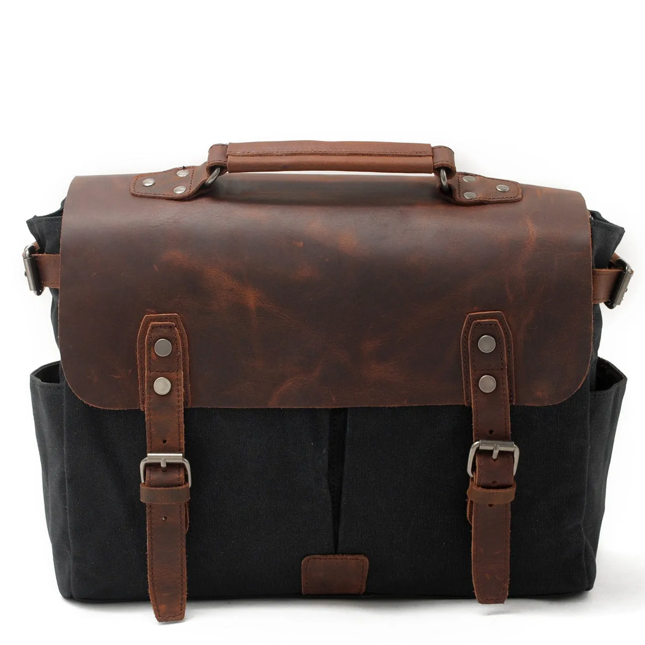 Wax Canvas Leather Briefcase Vintage Crazy Horse Messenger Bag Crossbody Shoulder Bag Laptop Handbag