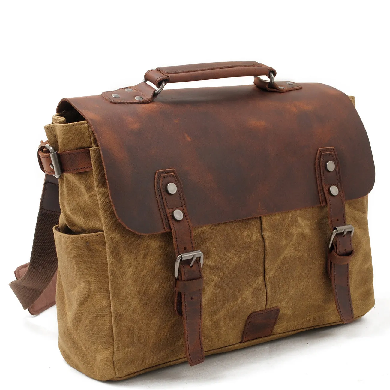 Wax Canvas Leather Briefcase Vintage Crazy Horse Messenger Bag Crossbody Shoulder Bag Laptop Handbag