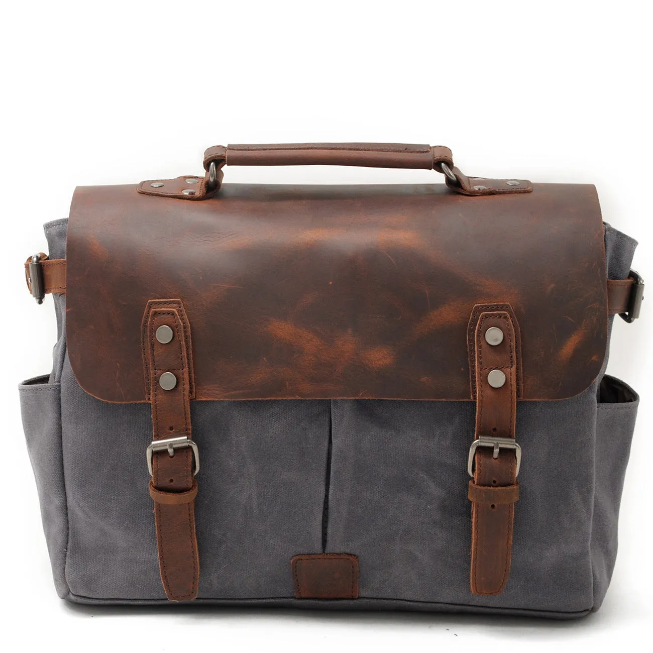 Wax Canvas Leather Briefcase Vintage Crazy Horse Messenger Bag Crossbody Shoulder Bag Laptop Handbag