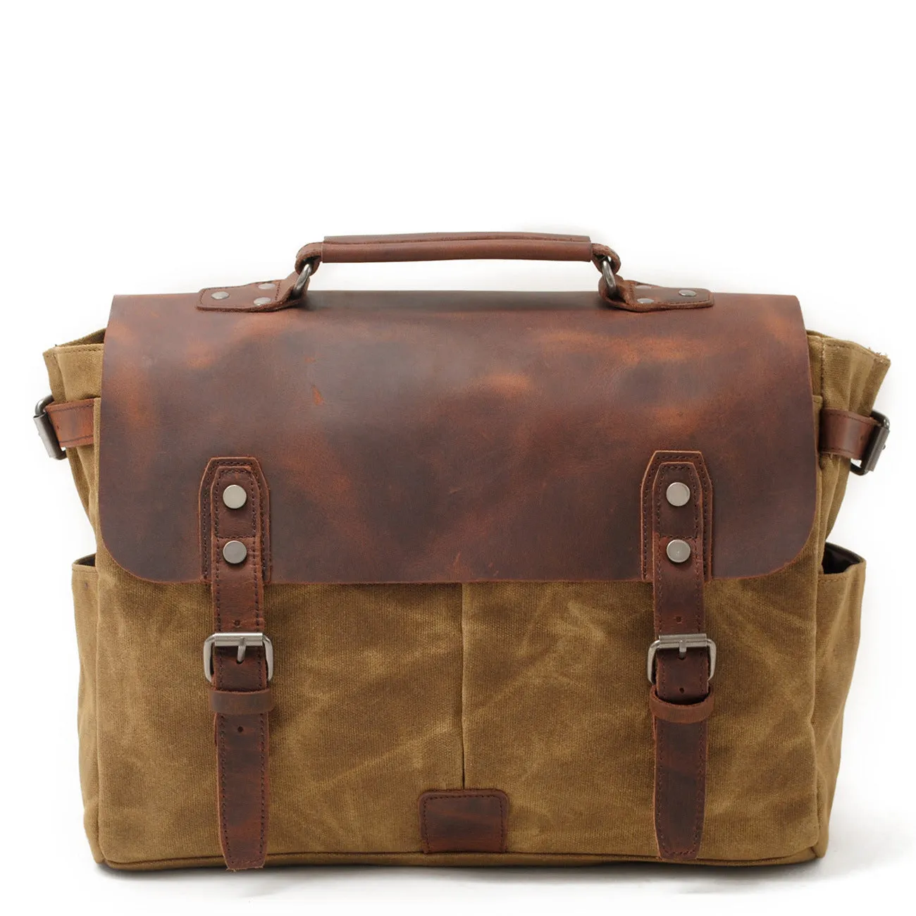 Wax Canvas Leather Briefcase Vintage Crazy Horse Messenger Bag Crossbody Shoulder Bag Laptop Handbag