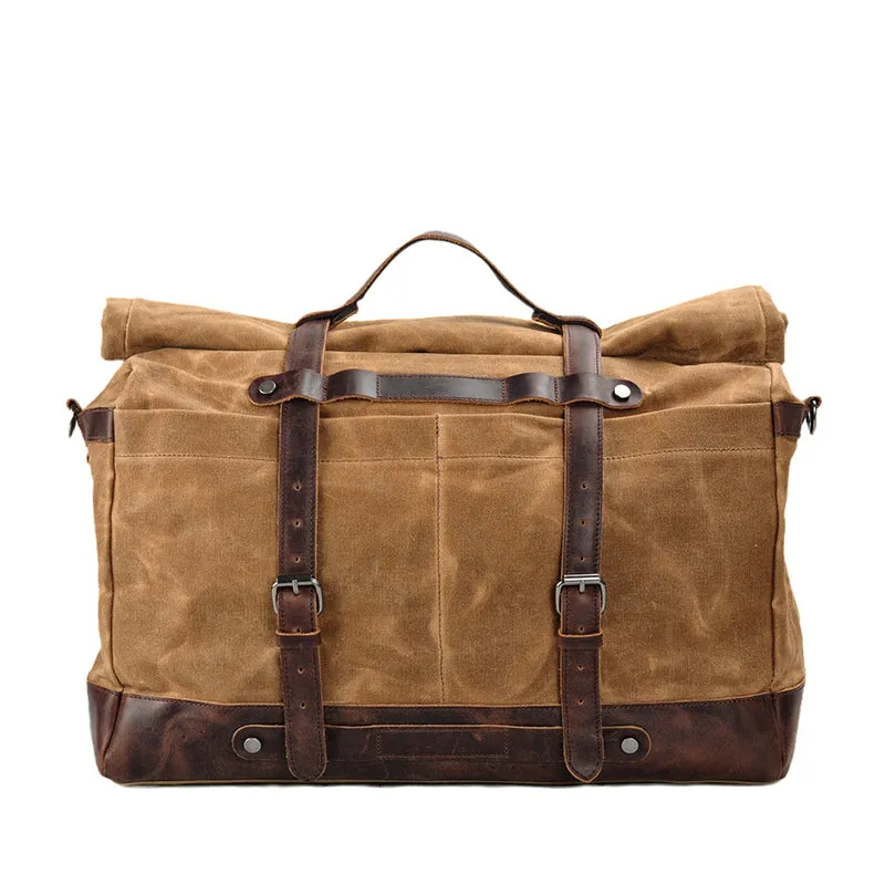 Waxed Canvas Duffel Bag Waterproof Canvas Travel Weekend Bag  Carry on Weekender Overnight Bag For Mens