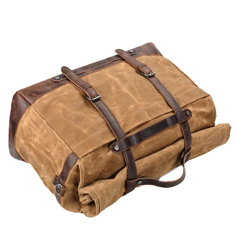 Waxed Canvas Duffel Bag Waterproof Canvas Travel Weekend Bag  Carry on Weekender Overnight Bag For Mens