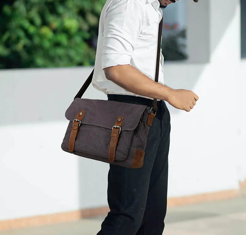 Waxed Canvas Messenger Bag Waxed Courier Bag Canvas Shoulder Bag Men Satchel Briefcase Vintage Crossbody Bag