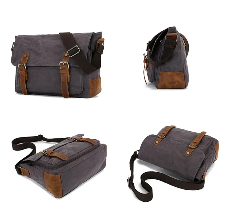 Waxed Canvas Messenger Bag Waxed Courier Bag Canvas Shoulder Bag Men Satchel Briefcase Vintage Crossbody Bag