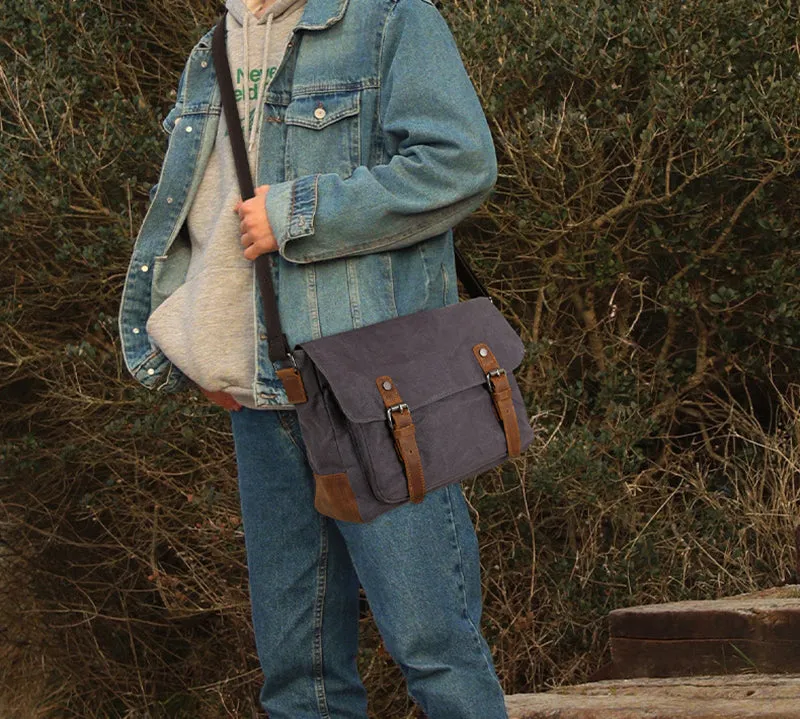 Waxed Canvas Messenger Bag Waxed Courier Bag Canvas Shoulder Bag Men Satchel Briefcase Vintage Crossbody Bag