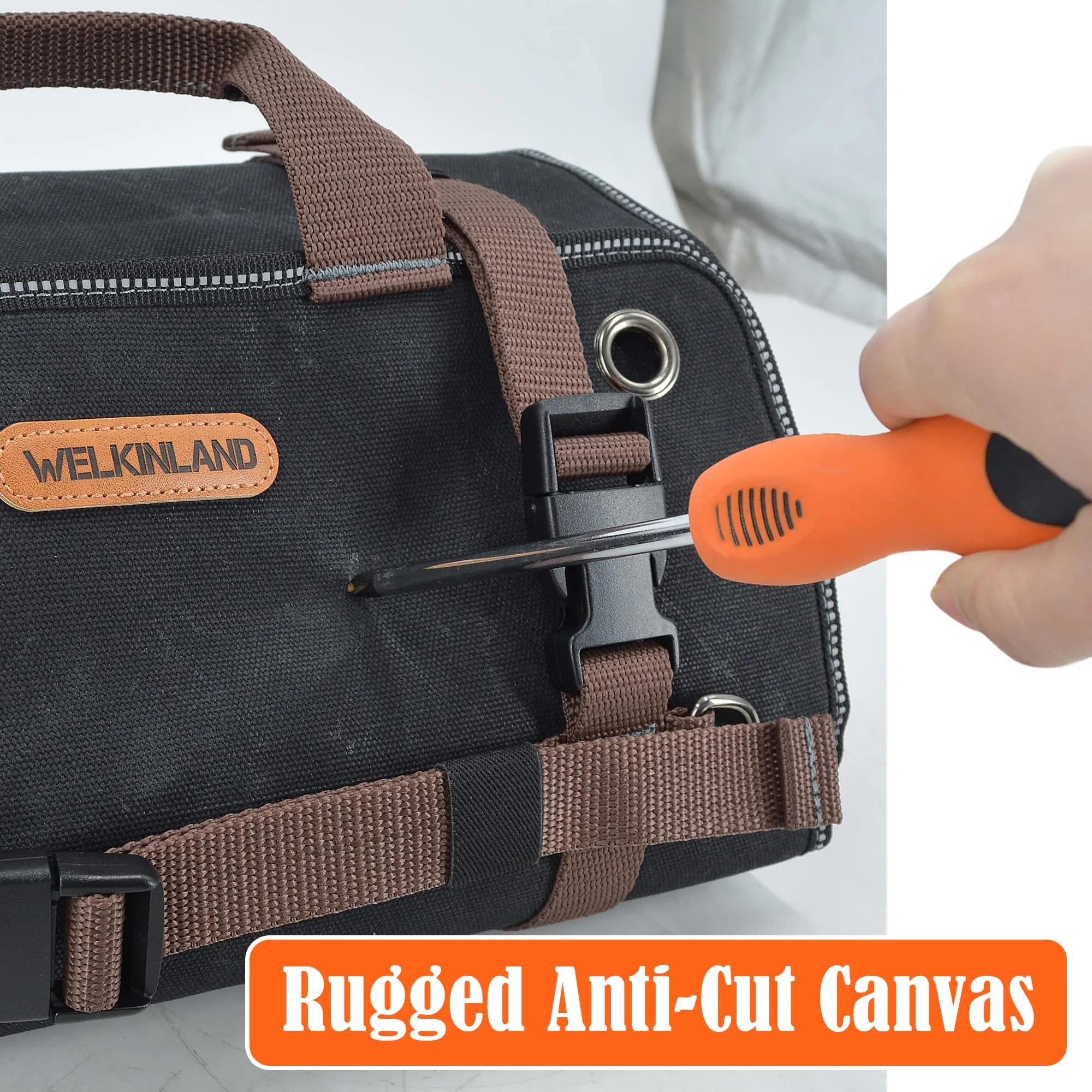 WELKINLAND Heavy-Duty Waxed Canvas Tool roll bags, 15-Pockets, 15L