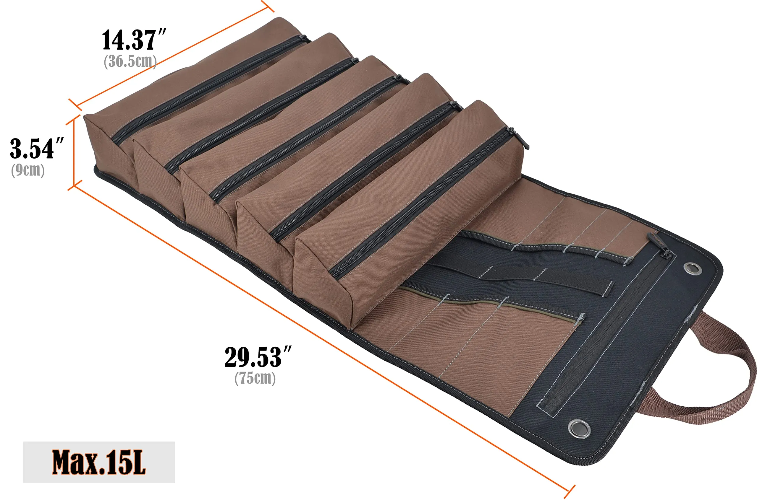 WELKINLAND Heavy-Duty Waxed Canvas Tool roll bags, 15-Pockets, 15L