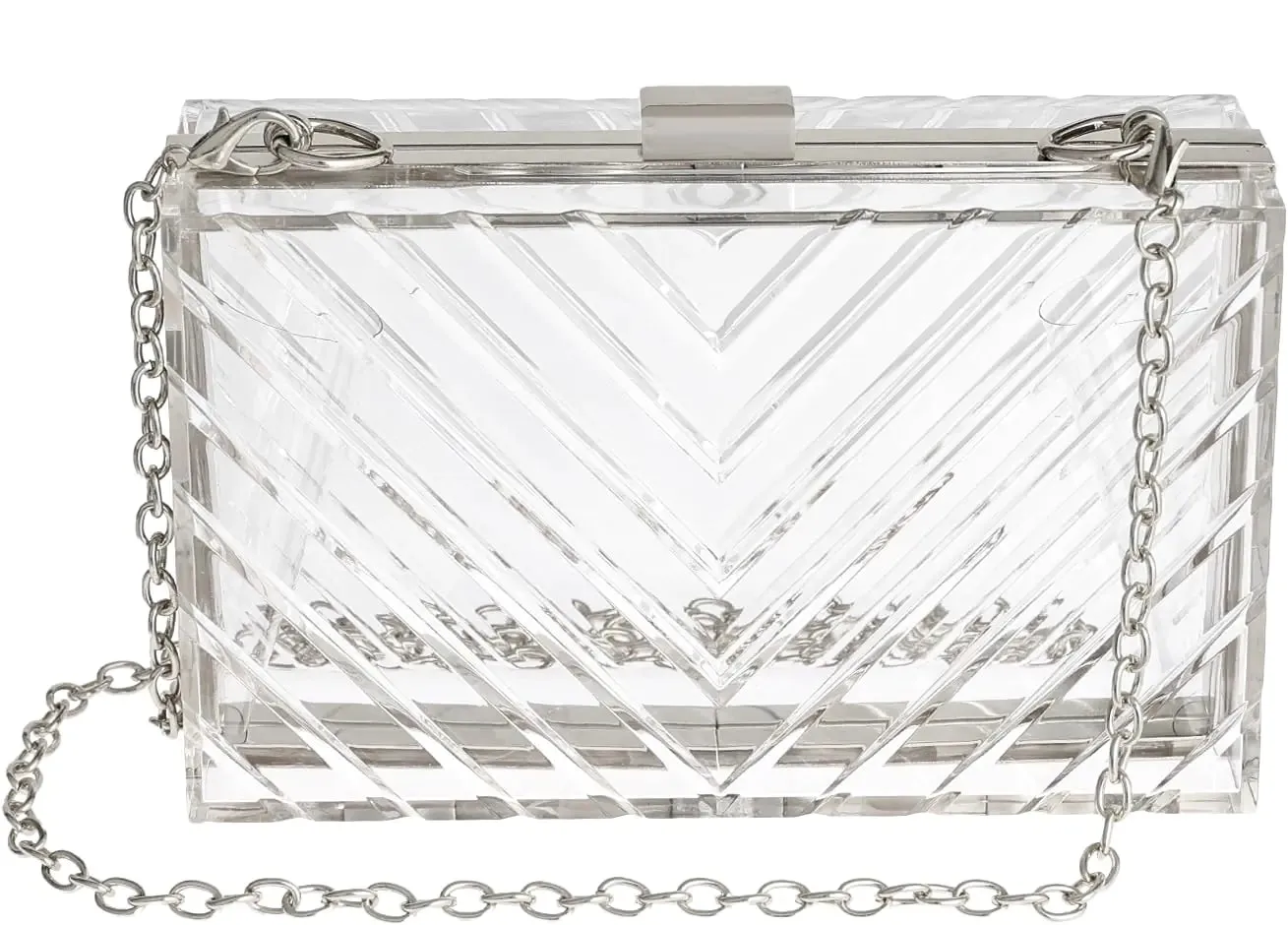 WJCD Clear Purses For Women Clear Purse Acrylic Clear Clutch Bag Clear Bag Stadium Approved (Silver)