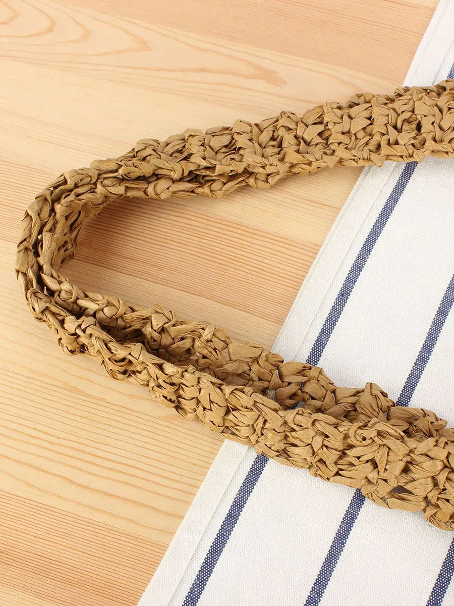 Women Casual Colorblock Straw Weave Shoulder Bag