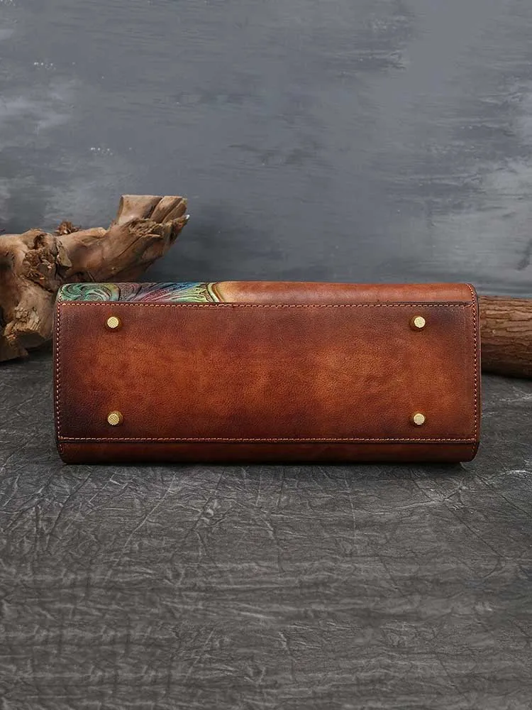 Women First Layer Cow Leather Luxury Handbag Vintage Handmade Embossed Shoulder Messenger Bags