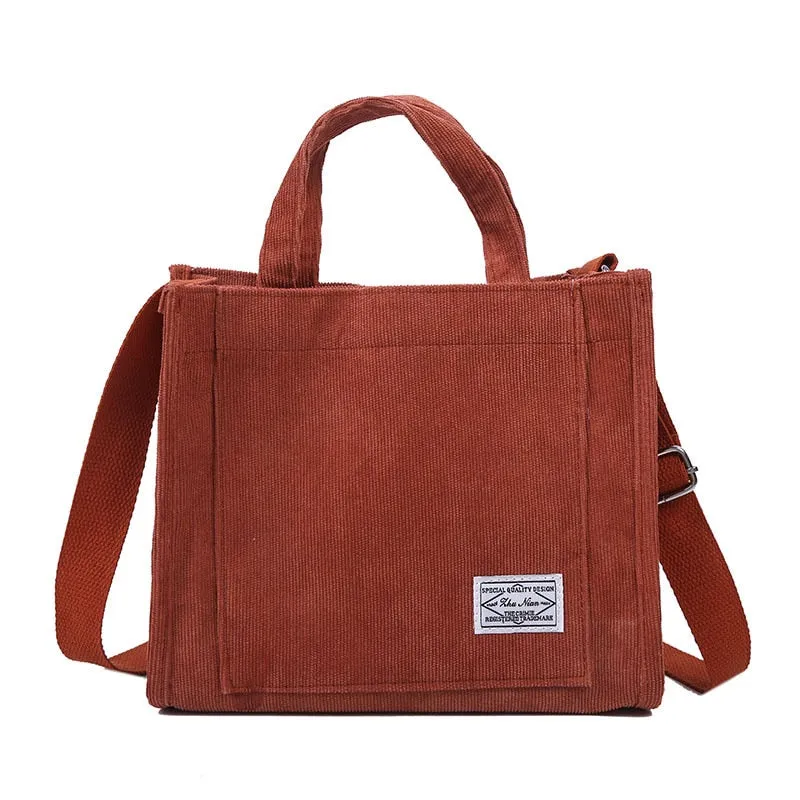 Women's Corduroy Zipper Shoulder Bag