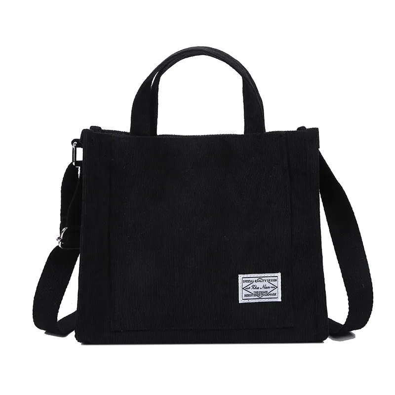 Women's Corduroy Zipper Shoulder Bag