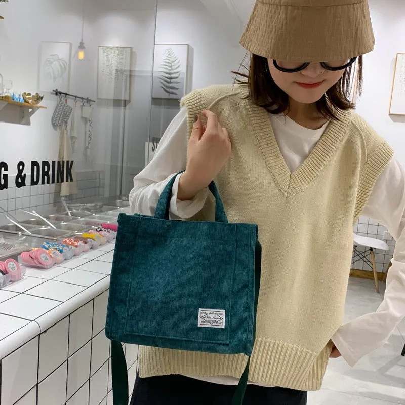 Women's Corduroy Zipper Shoulder Bag