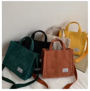 Women's Corduroy Zipper Shoulder Bag