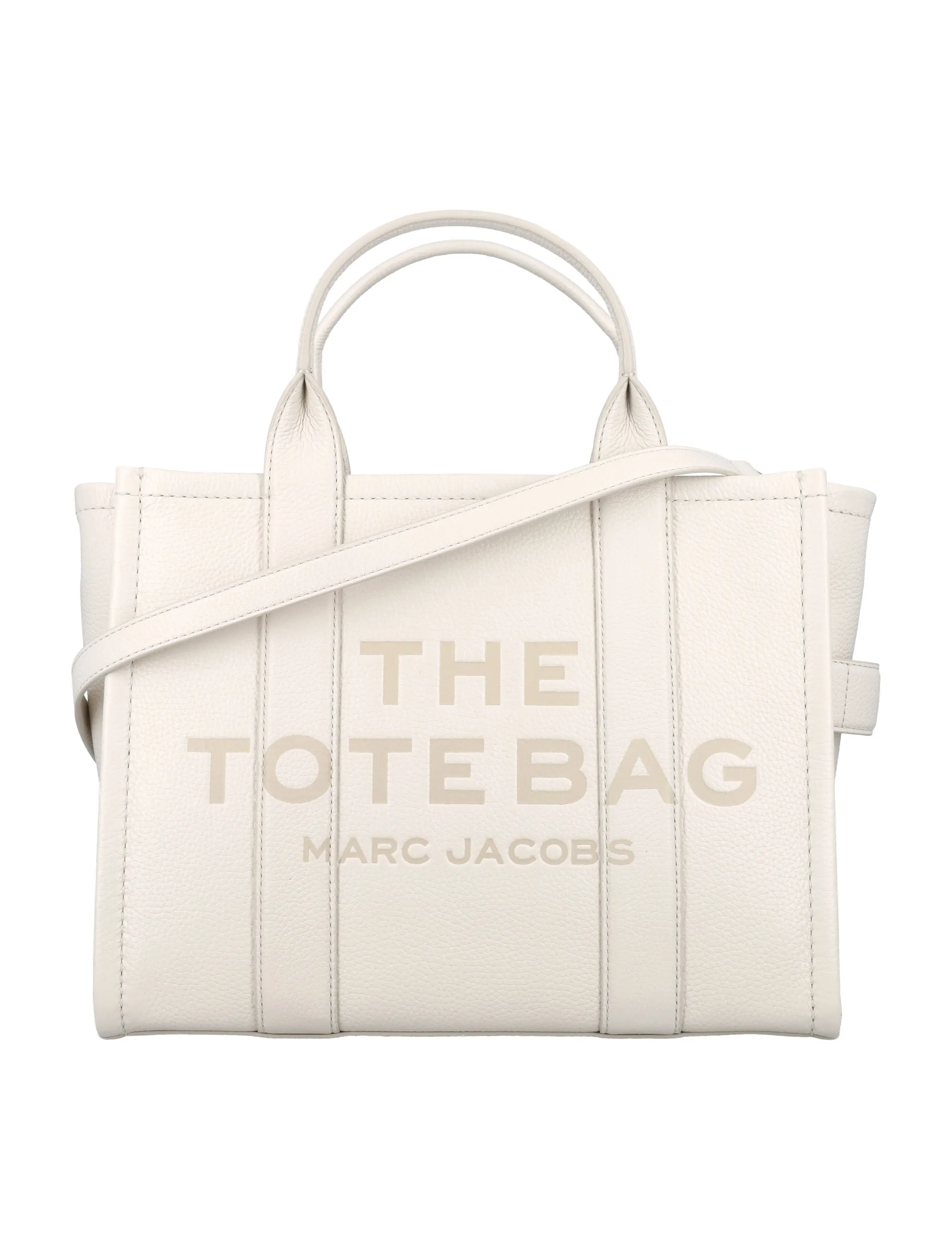 Women's The Leather Medium Tote Bag in Cotton Silver | 24AH004L01PF21 Color 140
