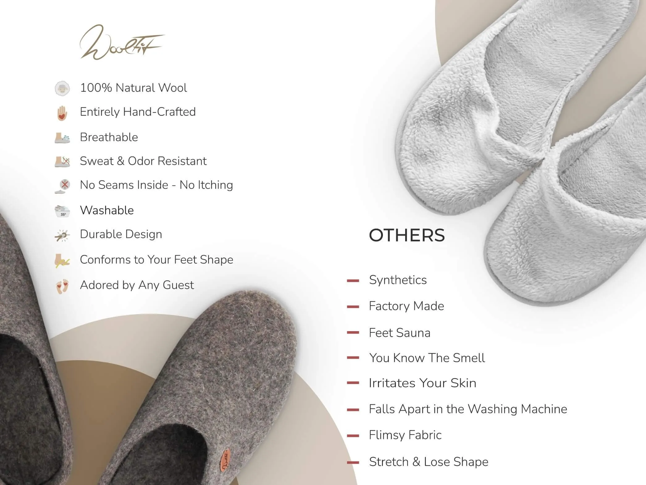 WoolFit Moccasin | Felt Slippers with Footbed & Leather Sole
