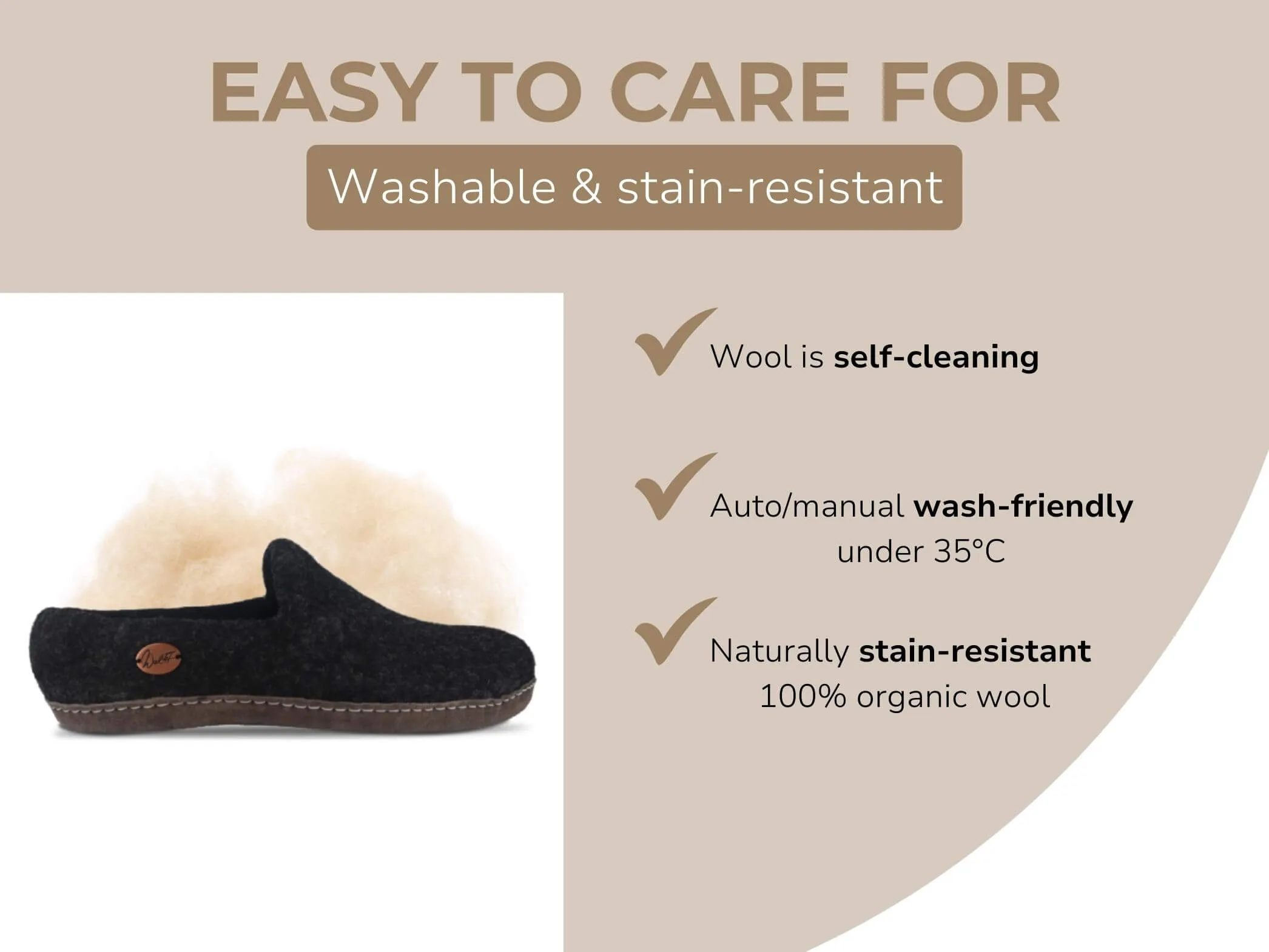 WoolFit Moccasin | Felt Slippers with Footbed & Leather Sole
