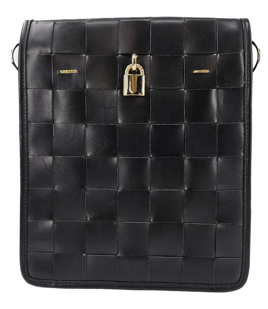 Woven Leather Black Crossbody Bag
