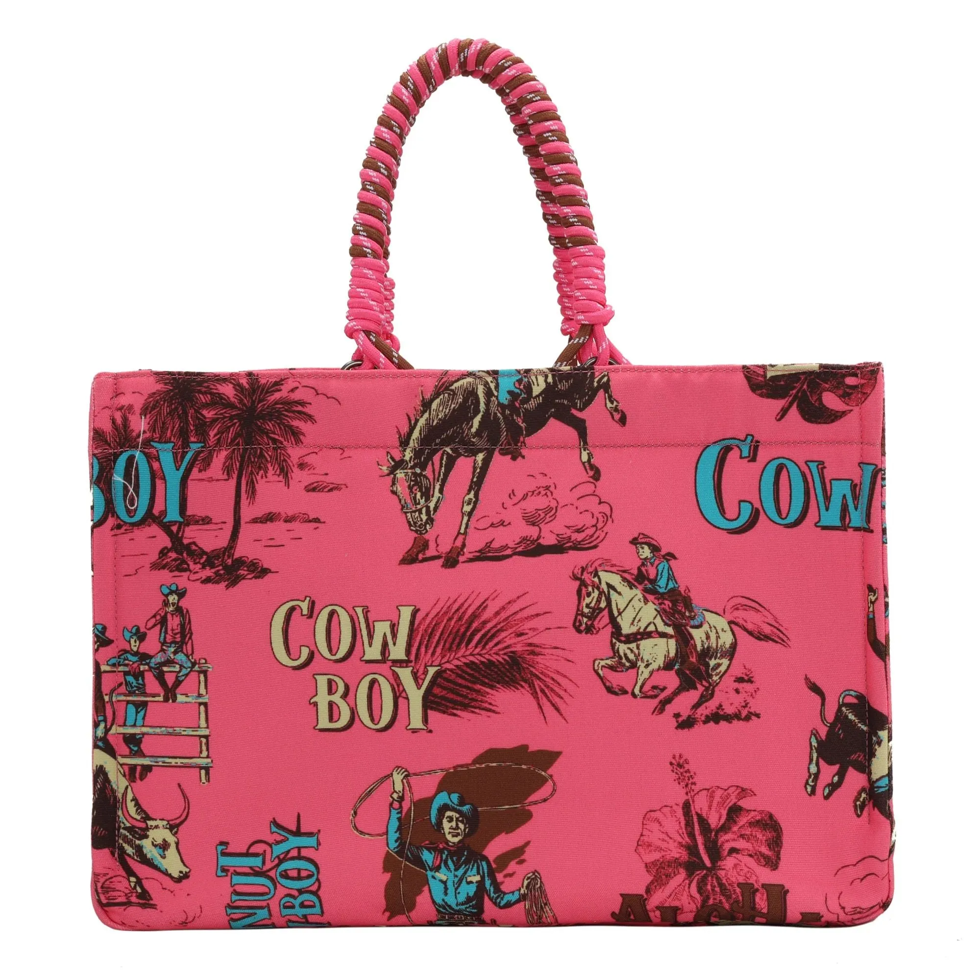 Wrangler COWBOY Dual Sided Print Canvas Wide Tote - Hot Pink