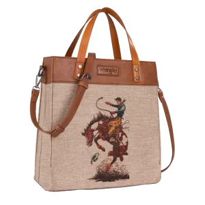 Wrangler Ladies Bucking Bronco Canvas Tan Crossbody Tote Bag