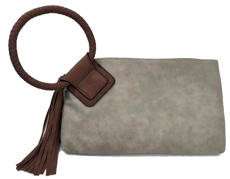 Wristlet Tassle Clutch - Stone